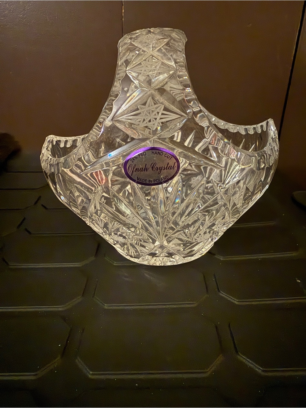 Clear Hand-Cut Glass Vase